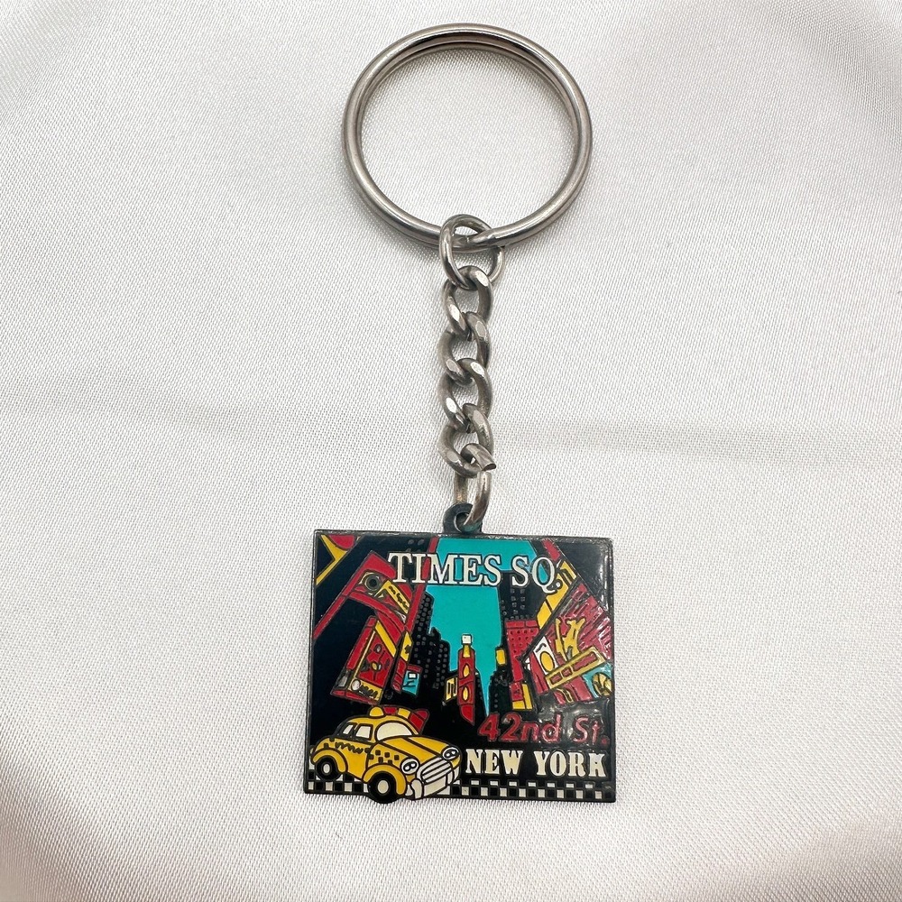 Vintage 80s Times So New York City Keychain 42nd St Yellow Taxi Souvenir Jewelry